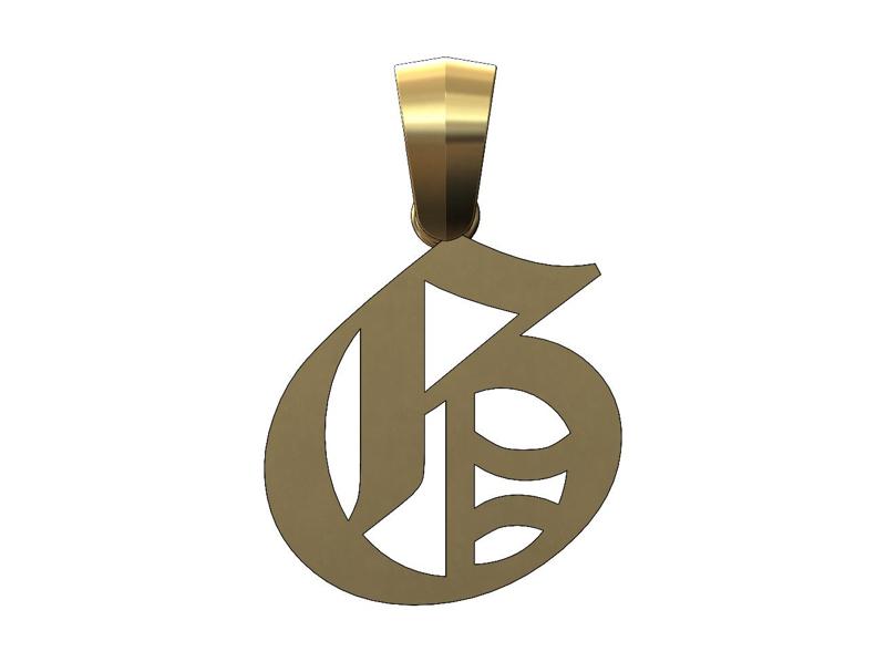 G gothic old english initial pendant charm bail 3D print model