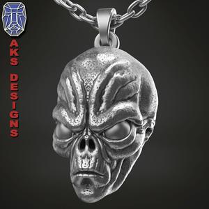 skull Pendant jewelry STL file Alien v1