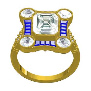 Emerald and Round Bezel Set Vintage Engagement Ring