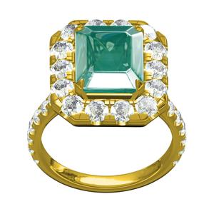 Emerald Diamond Round Halo Micro Prong Set Cathedral Ring