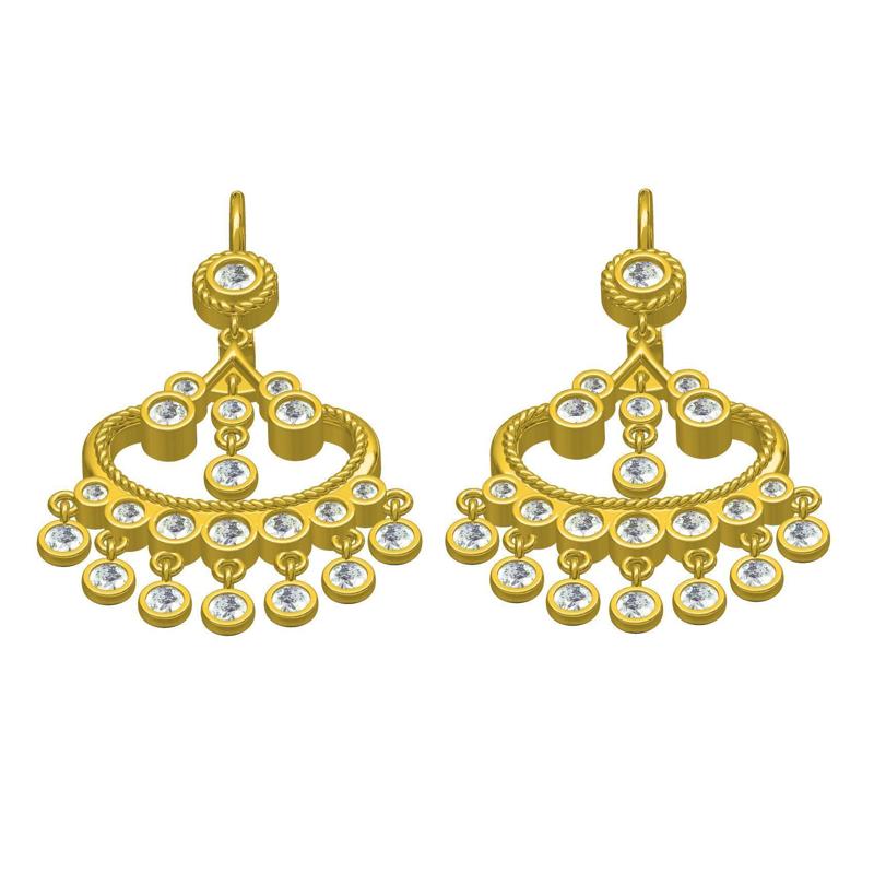 Womans Bezel Diamond Drop Chandelier Earring