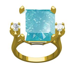 Antique Large Emerald Stone and Round Diamond Cathedral Ring