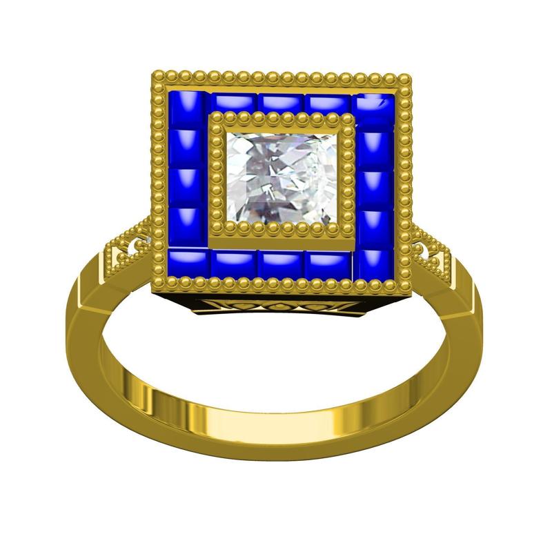 Unique Square Halo vintage Engagement Ring