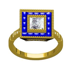 Unique Square Halo vintage Engagement Ring