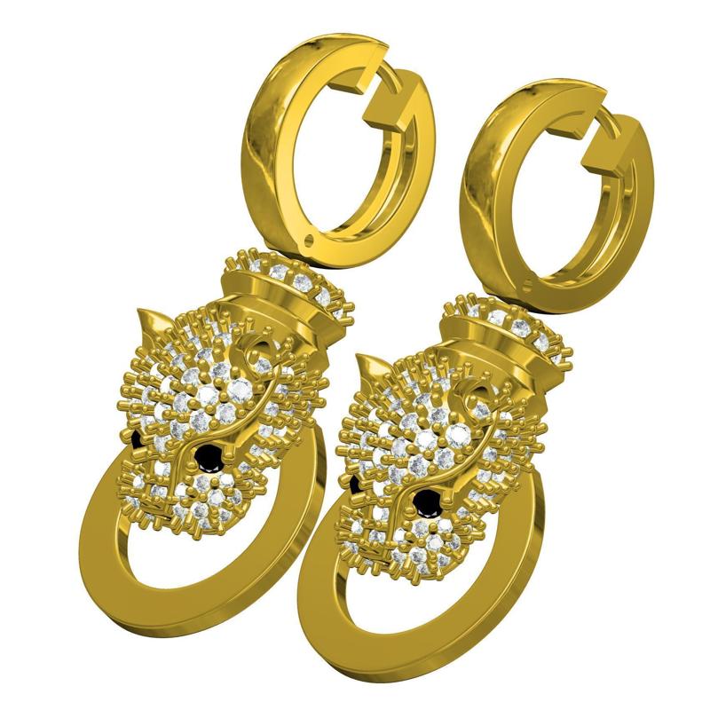 Panther with Ring Diamond Hoop Earring