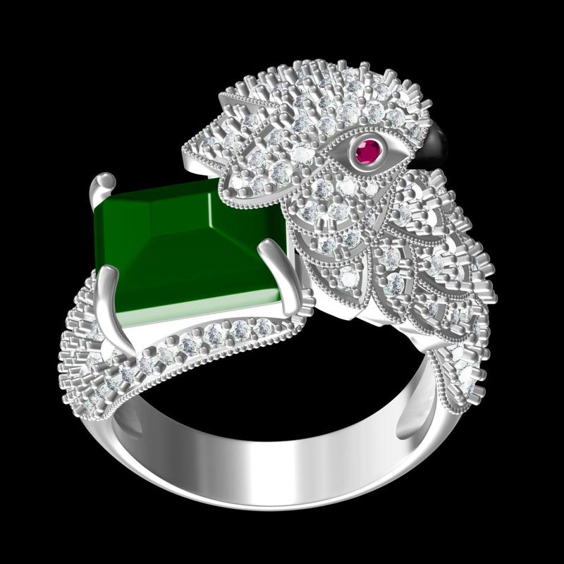 Emerald Color Stone Bird Cocktail Ring
