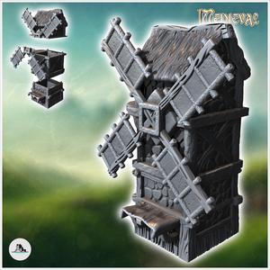 Medieval mill on square building with canvas canopy (32) - Medieval Fantasy Magic Feudal Old Archaic Saga 28mm 15mm