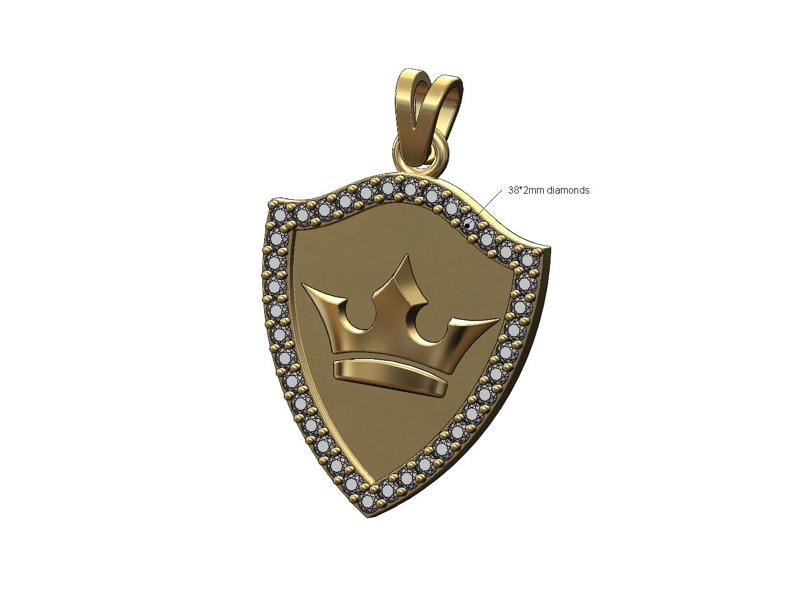 Diamond crown and shield pendant with bail 3D print model