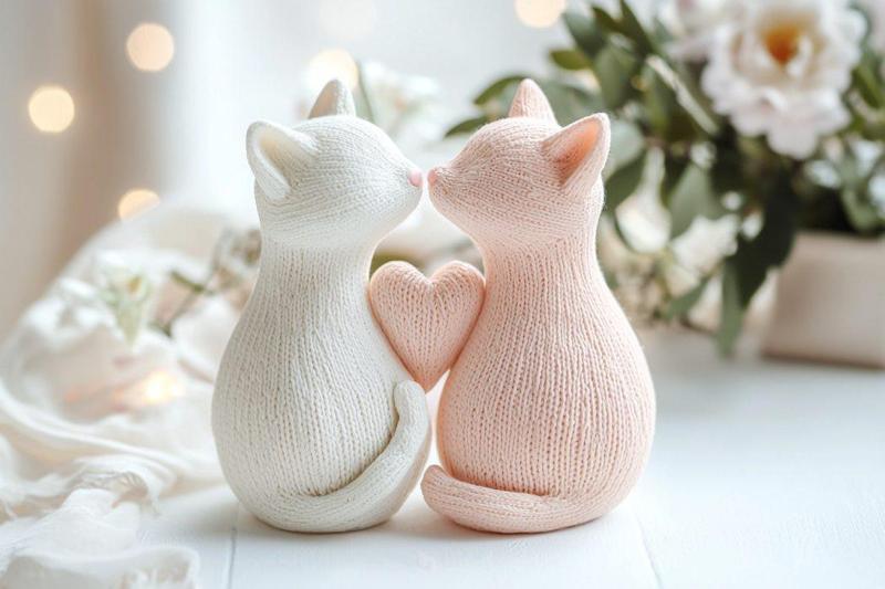 Knitted Cat Couple Vase– Heartwarming Valentine's Design