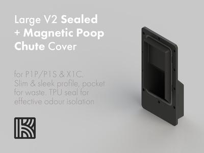 Sealed + Magnetic Poop Chute Cover V2, P1P/S & X1C