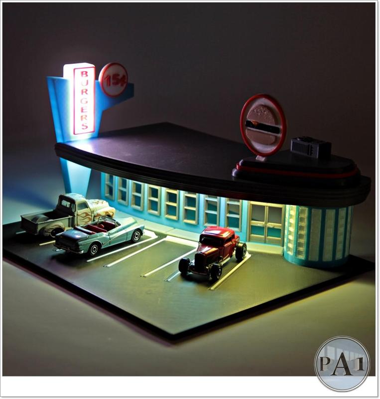 60'S DRIVE-IN DINER DIORAMA FOR HOT WHEELS / DIECASTS 1:64