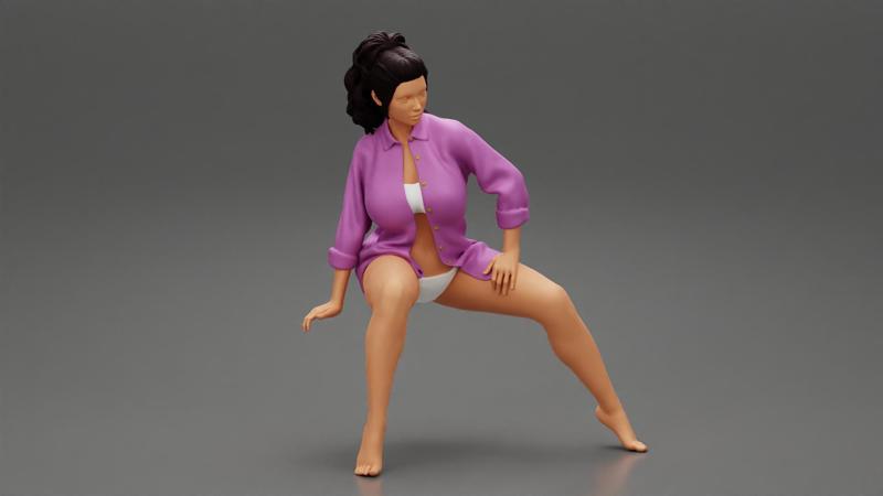 Attractive Woman sitting in shirt and underwear
