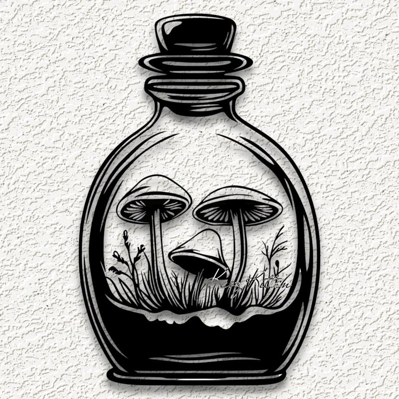 mushroom scene wall art fantasy potion bottle home decor