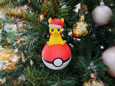 Christmas Pokeball Pikachu Ornament