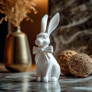 Fluffy Bunny with Ribbon – Cozy Farmhouse Decor