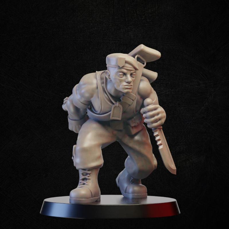 Soldier sneaking with knife