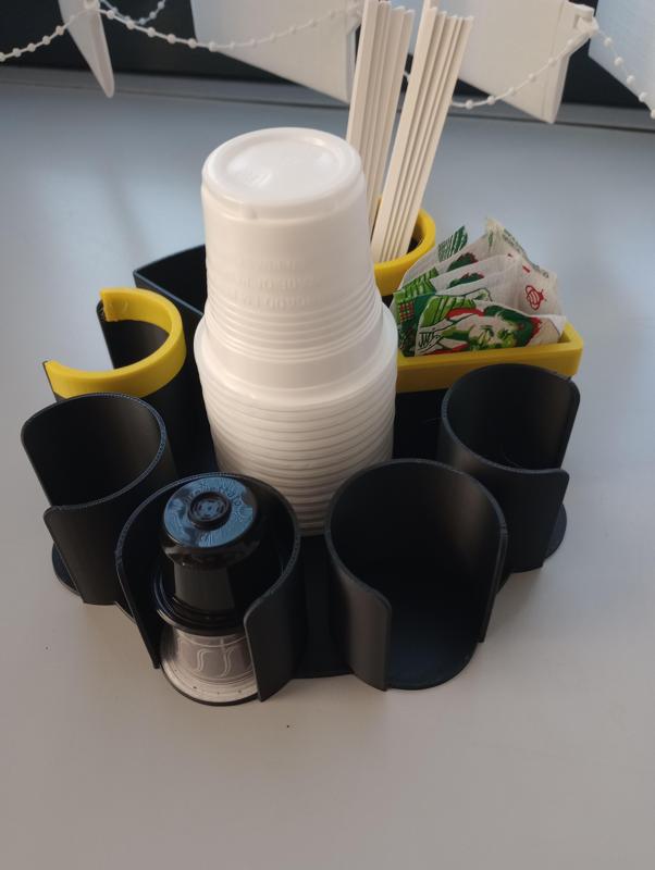 Office nespresso capsule sugar and cup holder