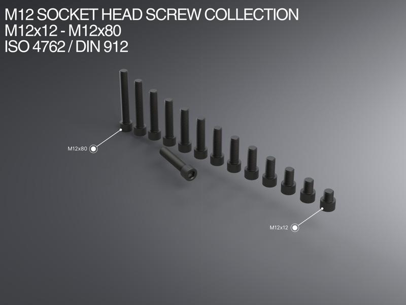 M12 Socket Head Screw Collection M12x12-M12x80 ISO 4762 / DIN 912