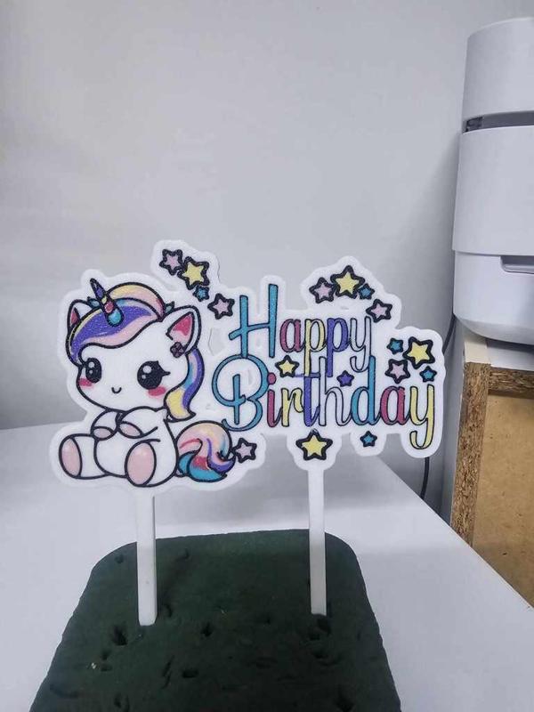 cute unicorn happy birthday cake topper 