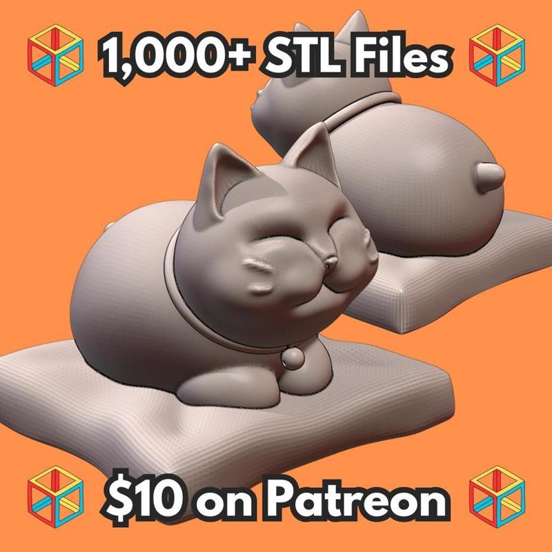Cute Fat Smiling Cat Resting on Pillow Figurine Cute Things MineeForm FDM 3D Print STL File