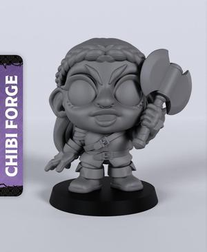 Chibi Female Dwarf Fighter - With Free Dragon  - 5e DnD Inspired for RPG and Wargamers