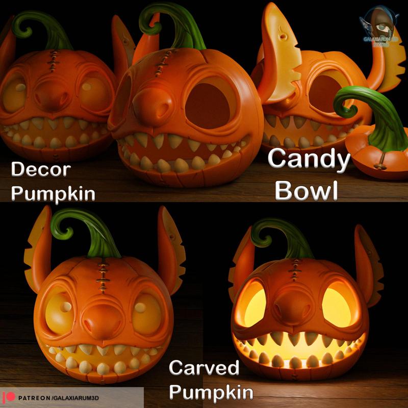 Stitch Carved Pumpkin and Candy Bowl