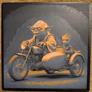 Yoda & Groot on and Motorbike & Sidecar