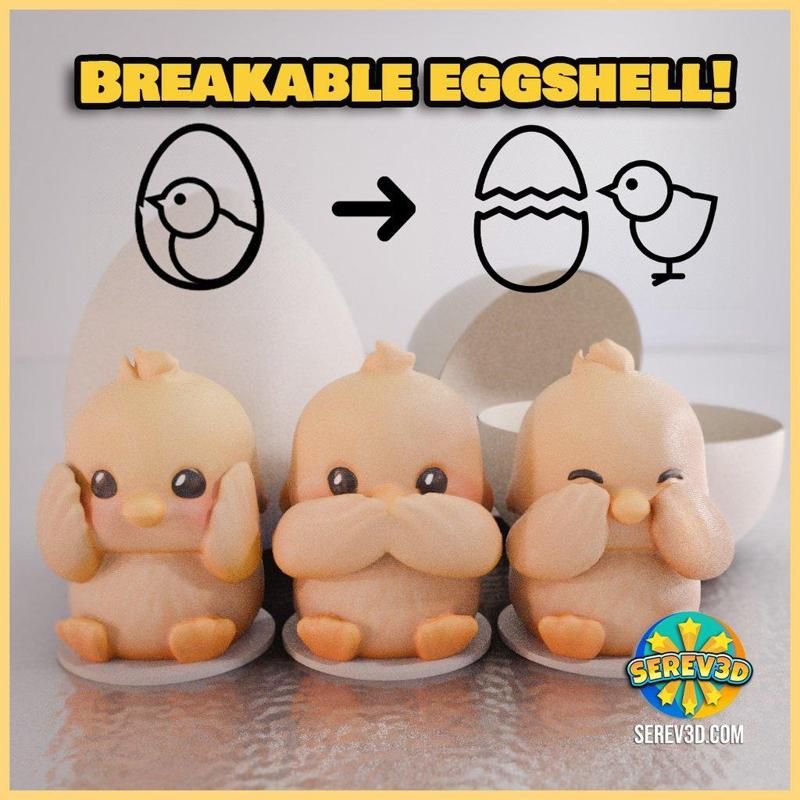 Cute Easter 3 Wise Baby Chicks - in BREAKABLE EGG!