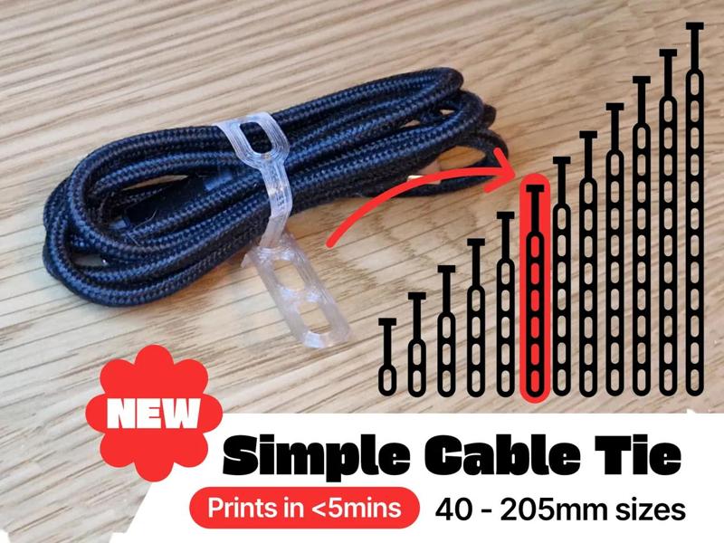 Cable Tie / Tie Organiser Reusable Tidy PLA 40-205mm Sizes   