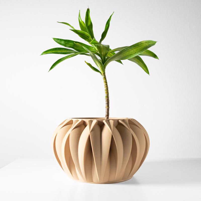 The Halden Planter Pot with Drainage Tray & Stand Included: Modern and Unique Home Decor for Plants and Succulents  | STL File