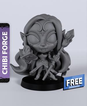 Chibi Female Elf Warlock - With Free Dragon  - 5e DnD Inspired for RPG and Wargamers