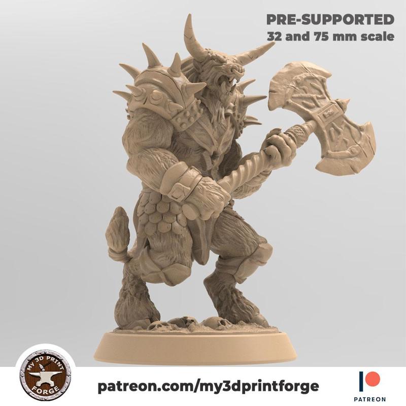 MINOTAUR WITH AXE 32MM AND 75MM PRE-SUPPORTED