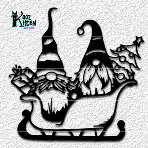 garden gnomes sleigh christmas wall art decor