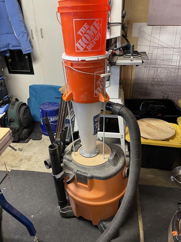 Rigid Dust Deputy 2.5 Stacked Cyclone Vacuum using 2 gallon HD buckets