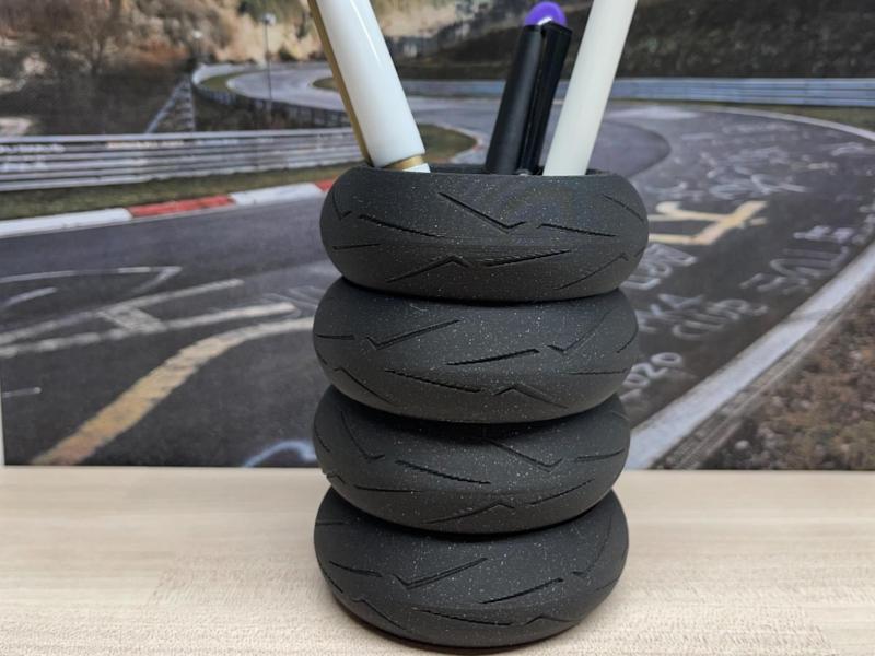 Motorcycle Tire Stack Pen Holder- Desk Organizer 