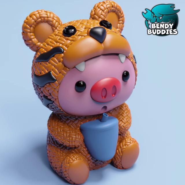 Piggy Tiger Costume / Cute Knitted Beast Model / Collectible Pigface Creature Figure / Print-in-Place Statue / Fantasy World Animal / Decoration Monster Encounter