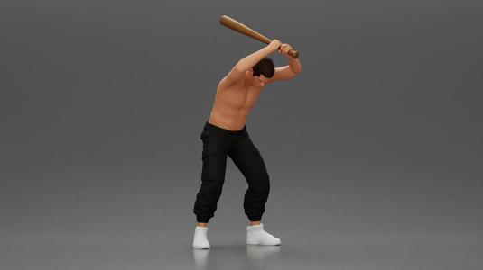 gangster holding a baseball bat while biting someone on the floor