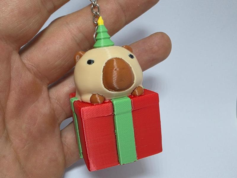 Capybara Christmas Surprise keychain/decor