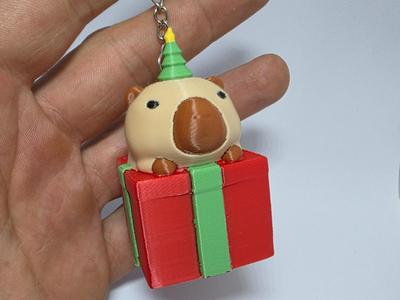 Capybara Christmas Surprise keychain/decor