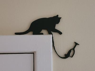 Cat Pushing Wine Glass Door Corner Topper