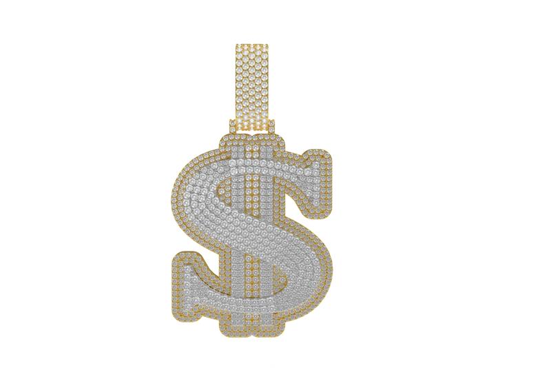 00007 Fully Iced Out Dollar Sign Hip Hop Pendant