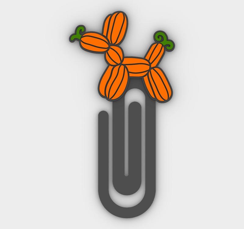 Paperclip Pumpkin balloon dog - bookmark - 3MF pre-painted , STL