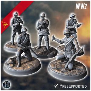 Set of five Soviet Russian Red Army soldiers WW2 USSR with Mosin
