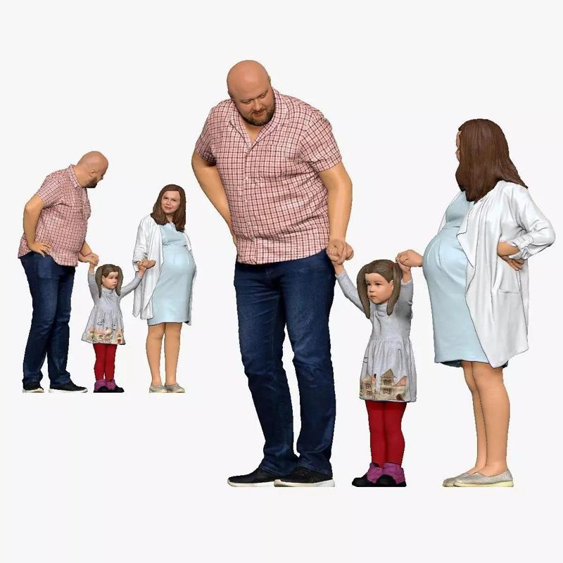 001138 family big skinhead man girl pregnant woman 3d print r...