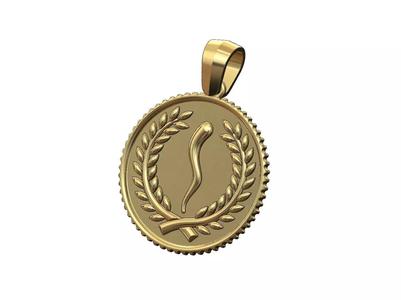Pendant Italian horn bay leaves branches crown coin