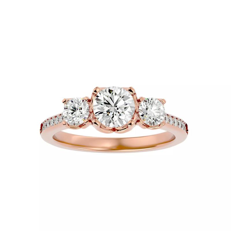 Tri Diamond solitaire wedding engagement ring with 360 view