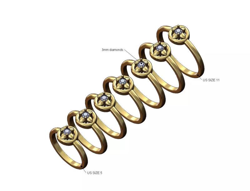 Spike cluster 3mm diamond halo ring US sizes 5to11