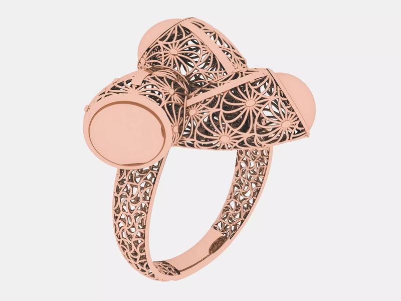 Trifold Flower Wire Mesh Plain gold ring