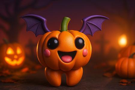 Pumpkin Bat | Kawaii Halloween Pumpkin Creature with Bat Wings | Adorable Pumpkin Figurine for Spooky Season Decor