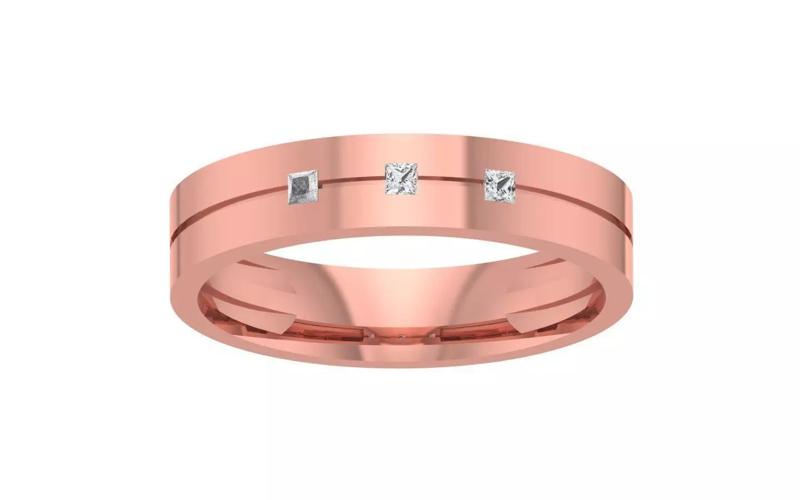 Three Stone Princess Cut Wedding Band 3dm STL OBJ FBX Render